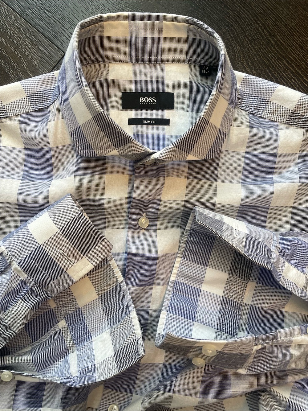 Hugo Boss - all cotton checkered dress shirt Size 39 (15.5”neck)